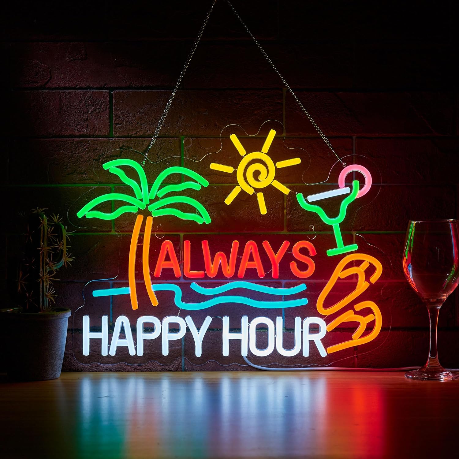 Home Bar Signs - Always Happy Hour Beer Bar Neon