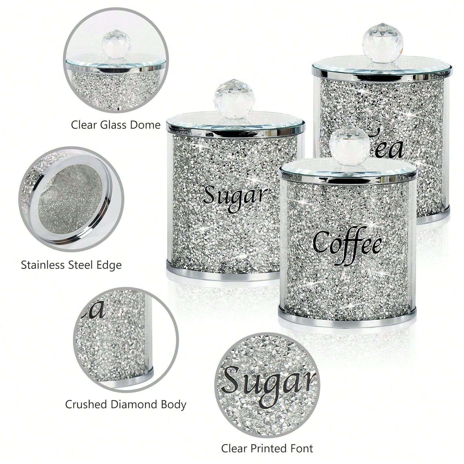 Home Bar Set - Coffee Sugar Tea Canister Set Sparkly