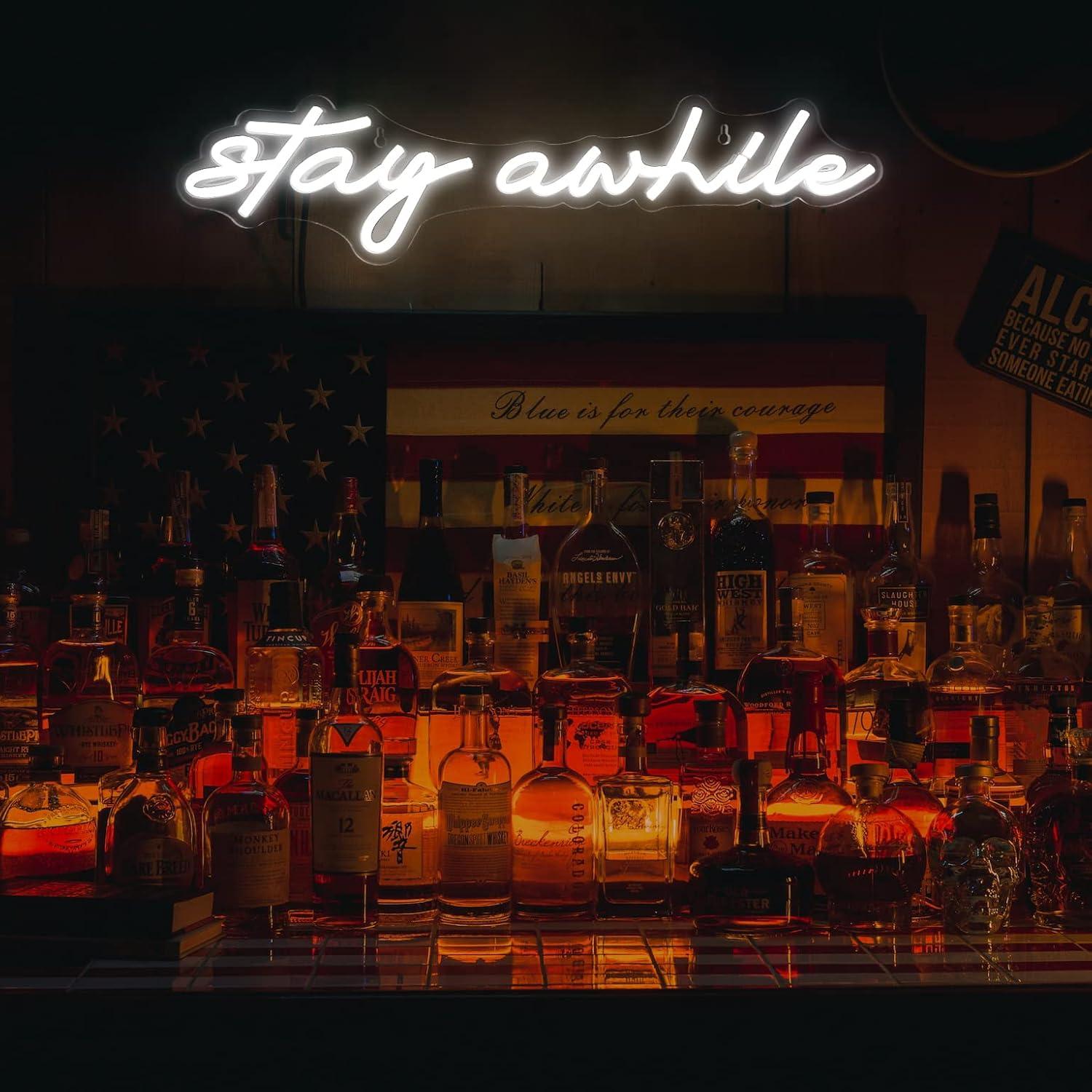 Stay Awhile Neon Signs USB Dim - đánh giá và giá Home Bar Signs