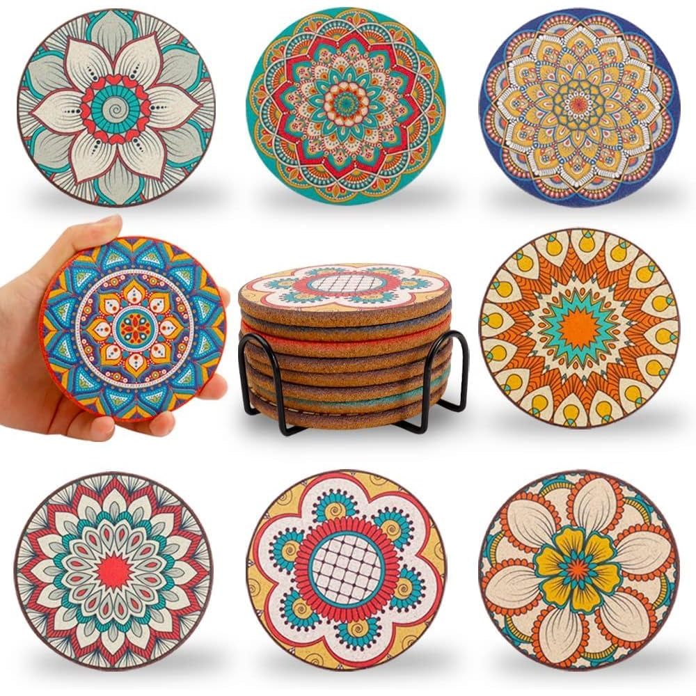 Set of 8 Round Colorful Coaste - đánh giá và giá Home Bar Set