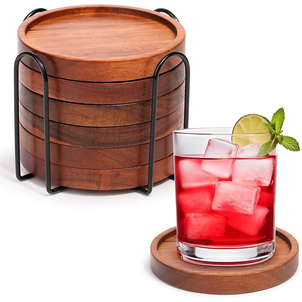 Set of 6 Acacia Wood Coasters  - đánh giá và giá Home Bar Set