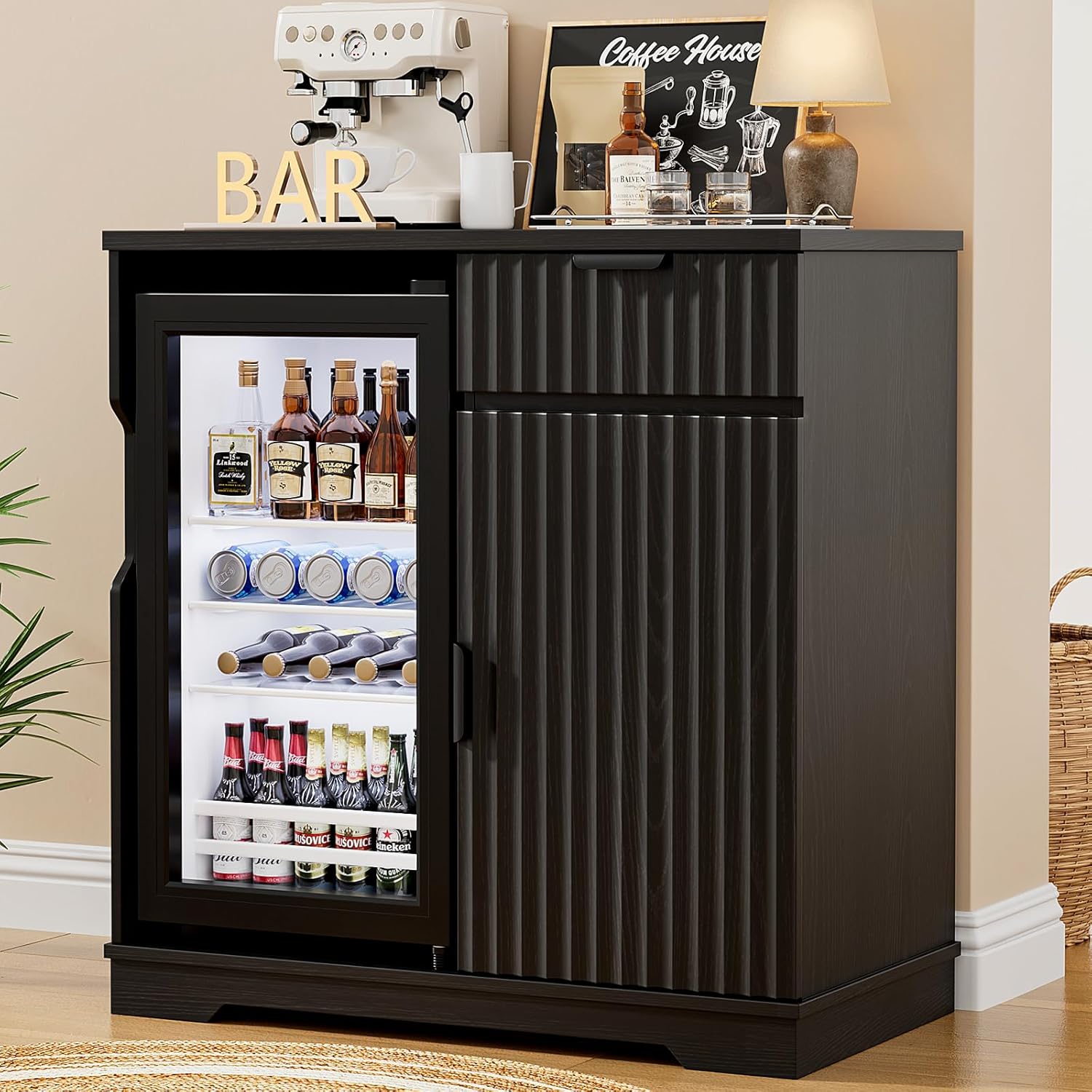 Fluted Coffee Bar Cabinet with - đánh giá và giá Home Bar And Fridge